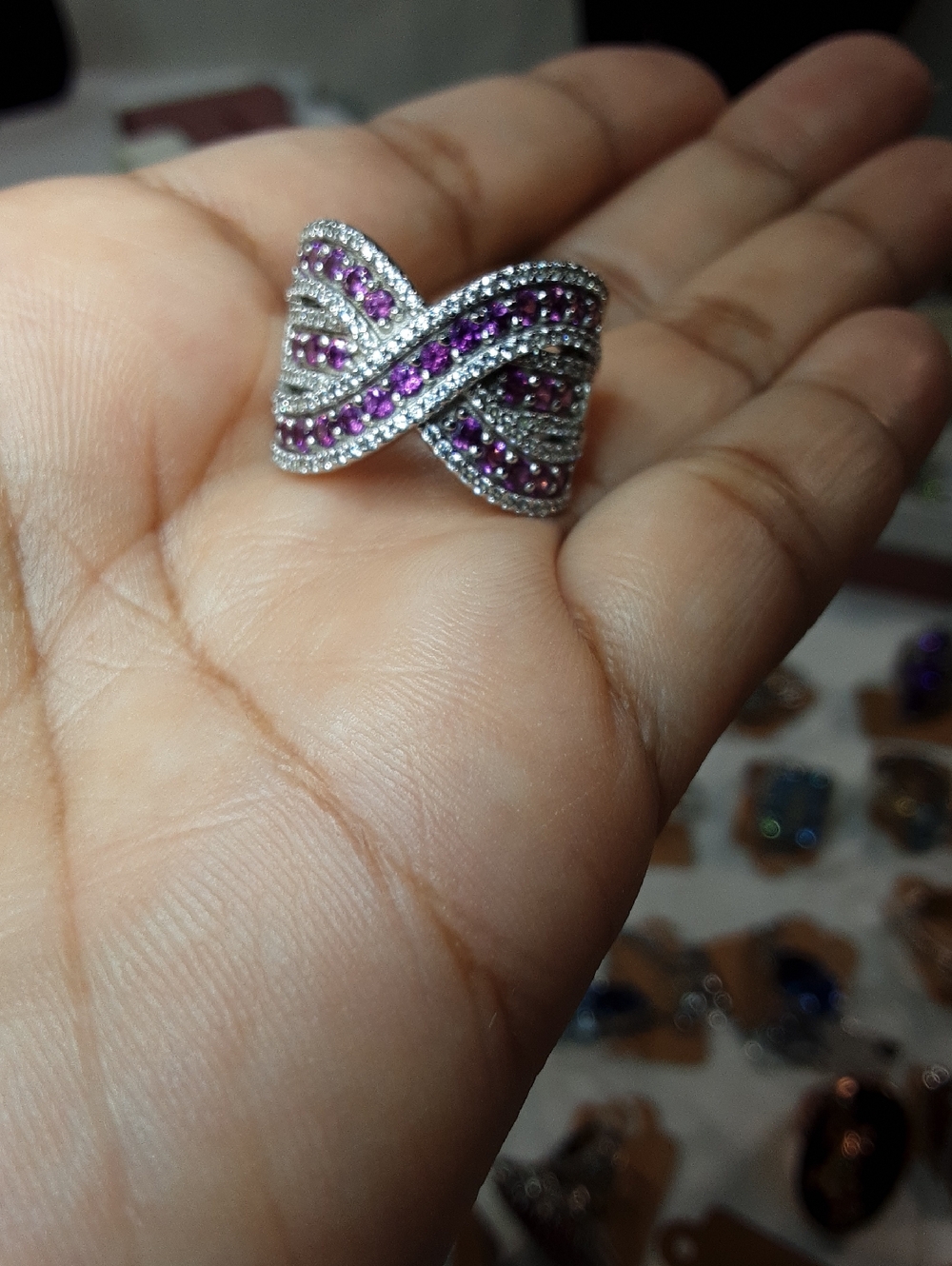 925 Genuine rhodolite garnet and zircon ring.